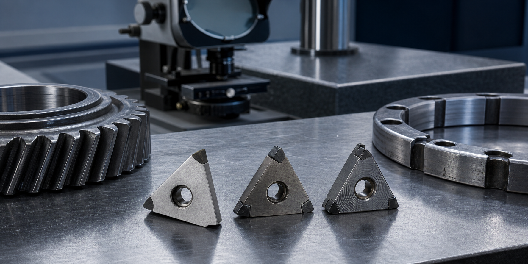 Different PCBN insert geometries reviewed with hardened steel gear and interrupted components